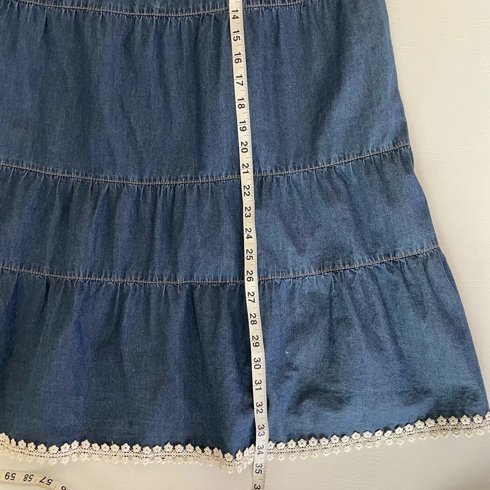 Studio Wear Apparel Tiered Ombré Long Denim Skirt w/Lace Hem Size Small Pull On - Picture 5 of 9
